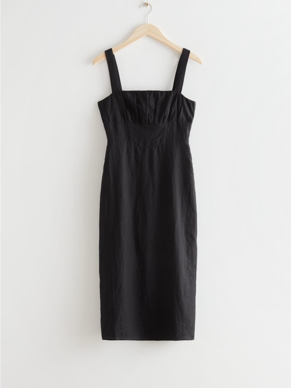 & Other Stories Strappy Black Linen Midi Dress